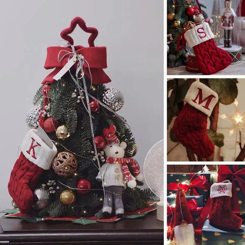 W Medias Navideñas Con Iniciales Bordadas Navideñas