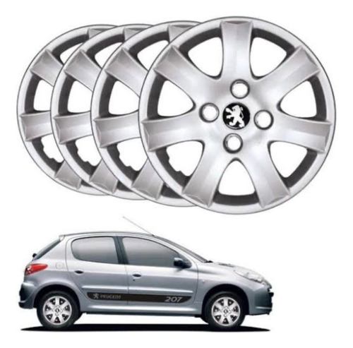 Jogo De Calotas Aro 14 Peugeot 206 E 207 Com Emblema