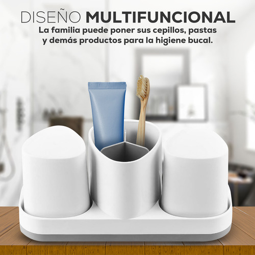 Kit Organizador 4 Accesorios Porta Cepillos Con Dúo De Vasos