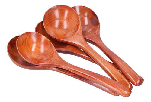 Cucharas De Sopa Dark Spoon De Madera Con Mango Largo, 5 Uni