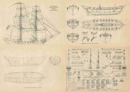 Lienzo Tela Plano Dibujo Barco Estados Unidos 1810 50 X 70