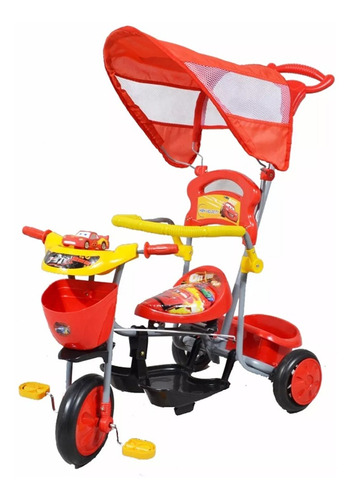 Triciclo Original Disney Cars Con Guia Y Toldo Resistente