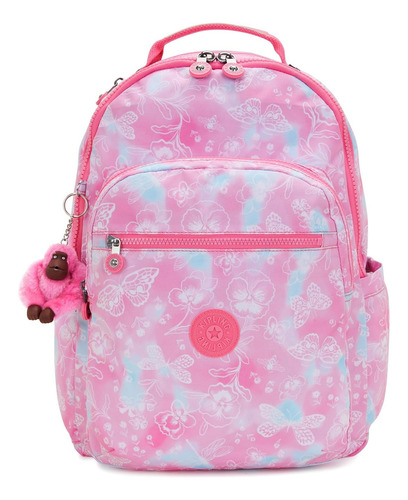Mochila Kipling Modelo Seoul Color Garden Clouds 100% Color Rosa Chicle Diseño De La Tela Liso