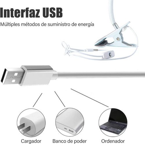 Imagen 2 de 8 de Lampara Led Usb Flexible Pinza Movil Escritorio P. De Mayo