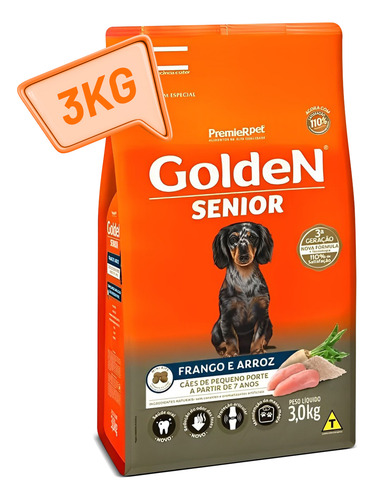 Golden Senior Mini Bits 3kg Ração Para Cães Frango E Arroz
