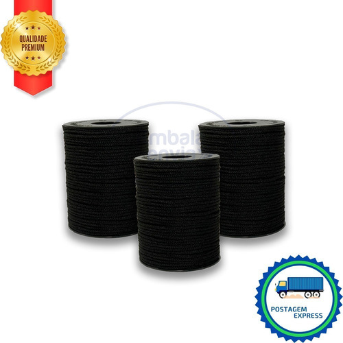 Elastico Roliço Preto Para Mascaras Rolo 100 Metros 3mm