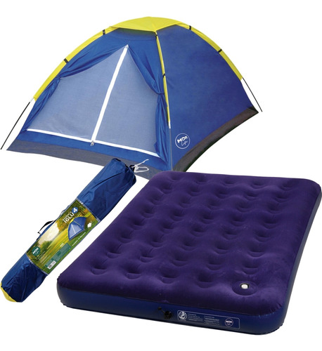 Kit Barraca Camping Iglu 4 Pessoas E Colchão Casal Inflavel