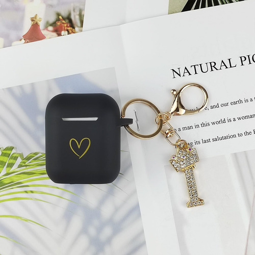 Funda Para AirPods 1 Y 2 Generacion Negro Llavero Letra I
