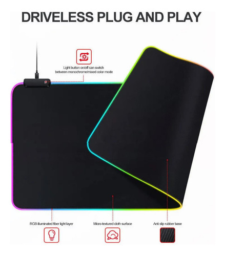My Tapete Gamer Color Negro Con Luz Rgb Para Mouse 90 X 40