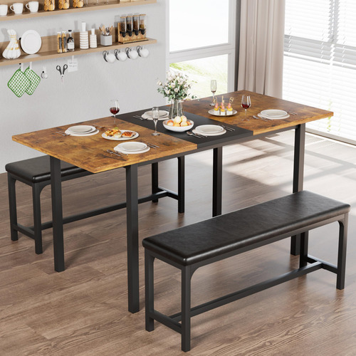 Vecelo Mesa De Cocina Extensible De 3 Piezas De 63 Pulgadas Color De La Tapa Color De Las Patas