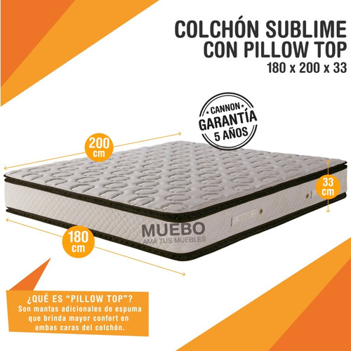 Imagen 8 de 10 de Colchón King de resortes Cannon Resortes Sublime blanco - 180cm x 200cm x 33cm con doble pillow top