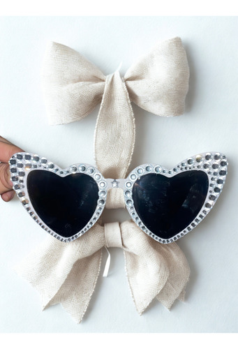 Anteojos Corazon Shein Importados C/ Strass Novia Fiesta 15 Blanco Corazón