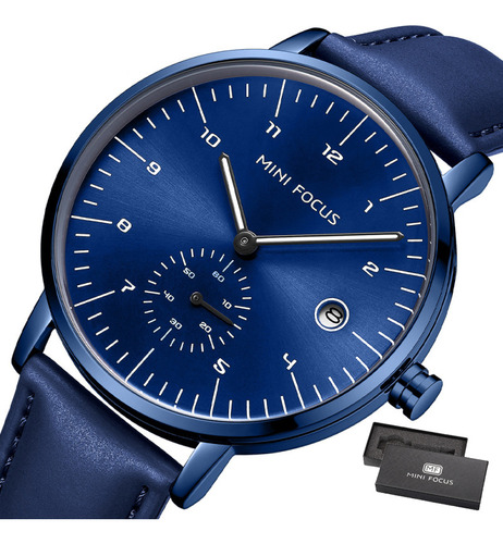 Reloj De Acero Inoxidable Mini Focus Calendar Business Color Del Fondo Azul