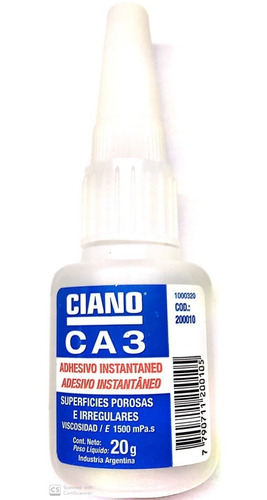 Adhesivo Instantáneo Cianoacrilato Ca3 Pegamento 20grs