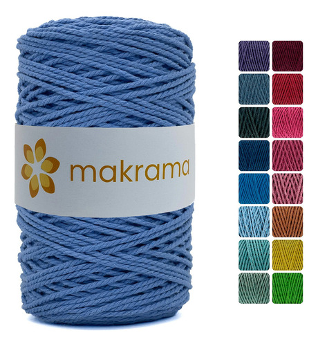 Cuerda Cordón De Algodón Para Macramé 2mm 500g Colores Color Azul Plumbago