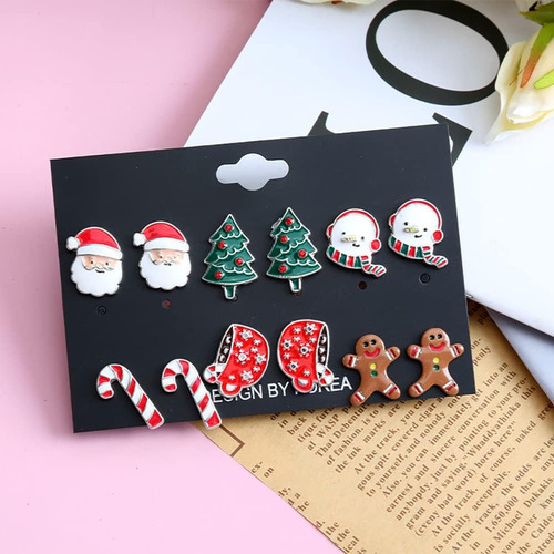 6-16 Pares De Pendientes Navidenos Para Mujer Lindos Y D...