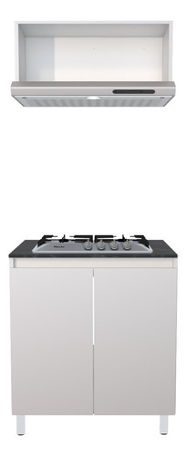 Cocina Integral Completa Decomobil Con Parrilla Y Campana Color Blanco - Mármol Negro