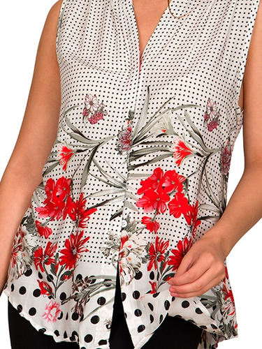 Blusa Dama Moda Asiática Camisa Botones Grabado Ek100-2