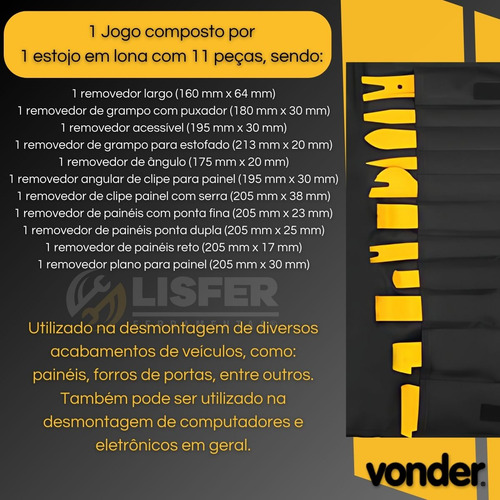 Conjunto De Espátulas Nylon Automotivas Com 11 Peças Vonder