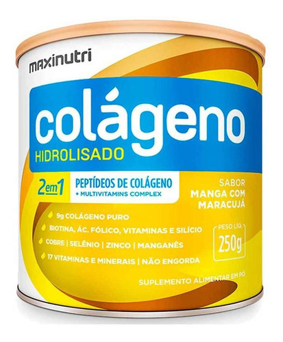 Colágeno Hidro 2 Em 1 Lata 250g Manga C/maracuja Maxinutri