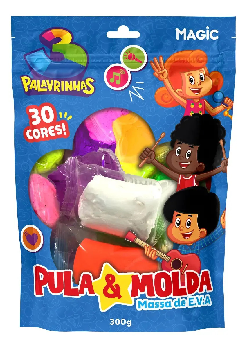Massa Eva Magic Pula E Molda 30 Cores 300g - Massinha Eva 3 Palavrinhas