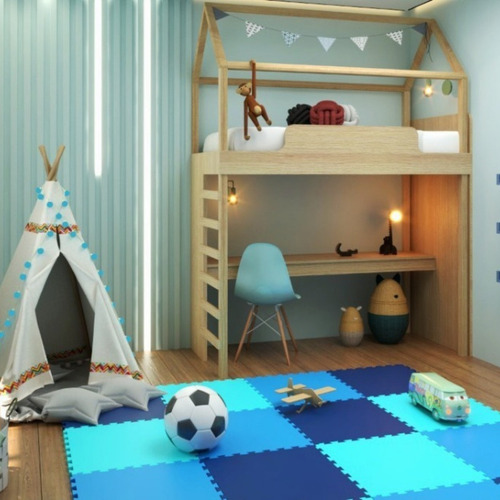 Kit 06 Und Tapete Eva Tatame Azul Infantil 50x50 10mm Treino