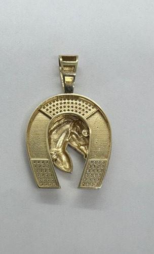 Dije Oro 10k De Herradura Con Caballo Con Zirconias. Suerte Amarillo