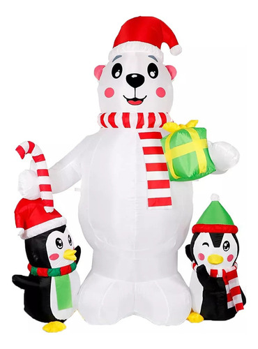 Pingüino Oso Polar Inflable De 6 Pies Decorado En Navidad