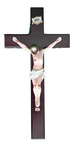 Imagem 1 de 2 de Imagem Jesus Crucificado Em Resina E Cruz Mdf Parede - 28 Cm