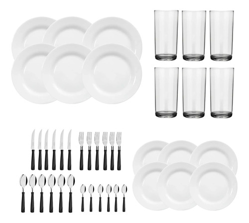 Set De Vajillas Completo 6 Personas Plato Vaso Cubiertos X42