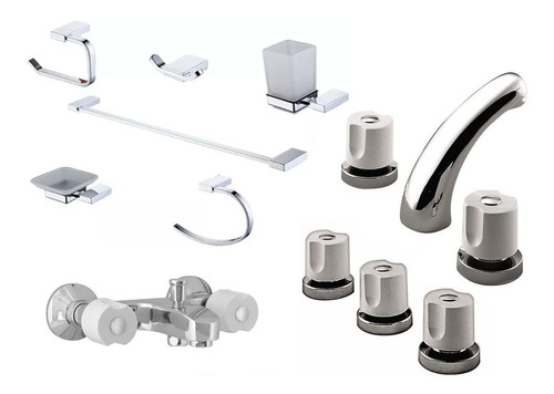 Combo Griferia Lavatorio Bidet Ducha Accesorios Laza