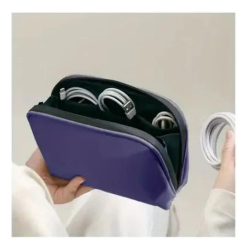 Neceser Porta Cables Dream Organizador Impermeable Viaje Color Violeta Oscuro Diseño De La Tela Lisa