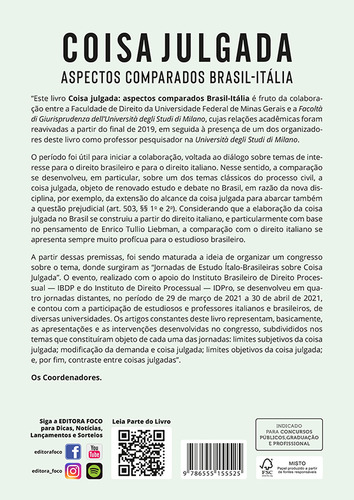 Coisa Julgada - 1ª Ed - 2022: Aspectos Comparados Brasil-itália, De Beatrice Ficcarelli., Vol. 1. Editorial Editora Foco, Capa Mole Em Português, 2022