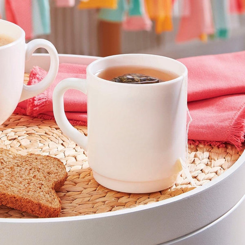 Zelie Juego De 4 Tazas Blancas De Opal Apilables Café Cocina Color Blanco