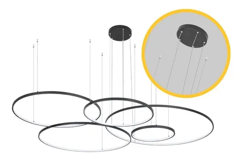 comprar Lustre Pendente Moderno Anéis Led 163w 5 Arcos 80cm