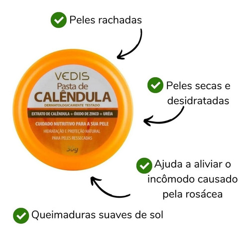 Imagem 4 de 8 de Kit 3 Pomada De Calendula Ureia Vedis Para Rosacea