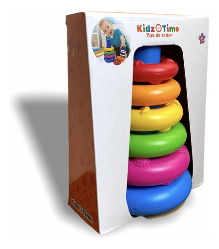 Kidz Time, Pila De 5 Aritos, Juego De 5 Aros, Juguete Para Bebe Desde 6 Meses, Juguete Infantil Para Desarrollo Motriz (6 Piezas)