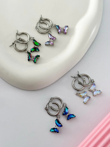 Aro Argolla Con Mariposas Con Piedras Azul