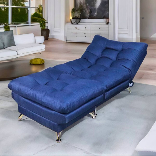 Sillón Con Taburete Futon Individual Sofa Cama Lino Hueso