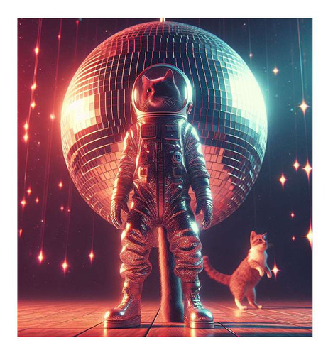 Vinilo 30x30cm Gato Disco Astronauta Retro Vintage