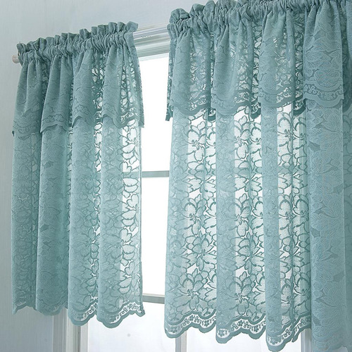 We 2x Cortinas Para Ventana Con Cenefa De Gradas Bordadas
