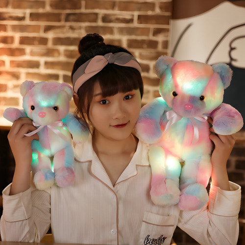 Nueva muñeca colorida para niños, arcoíris, oso de peluche LED, color, postura de pie