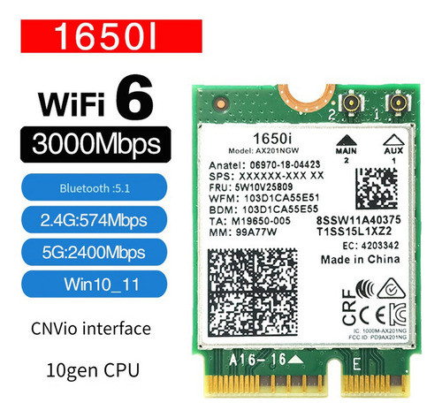Hh Tarjeta Wifi 1650i Ax201ngw+antena 2x8db+deflector 3000