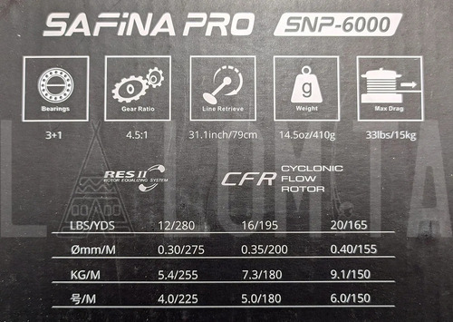 Imagen 5 de 7 de Reel Frontal Okuma Safina Pro 6000 4 Rulemanes Pesca Variada