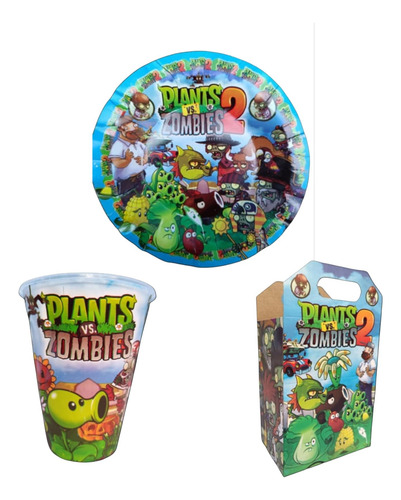 Plantas Vs Zombies Paq Fiesta Artículos Cumpleaño 20 Niños Multicolor Impres Plantas Vs Zombies