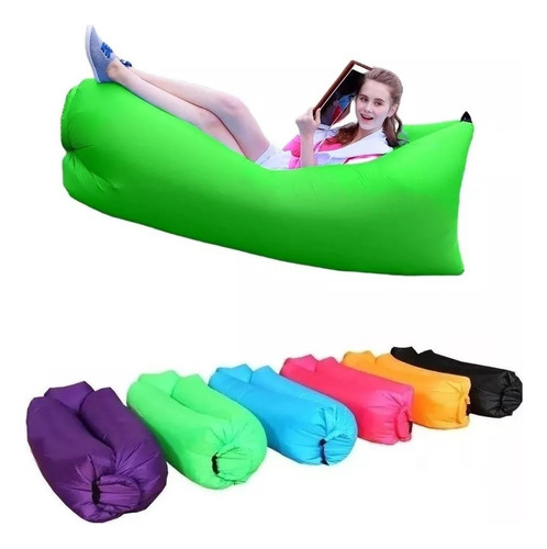 Tumbona inflable, sofá inflable para acampar, playa, piscina, color verde