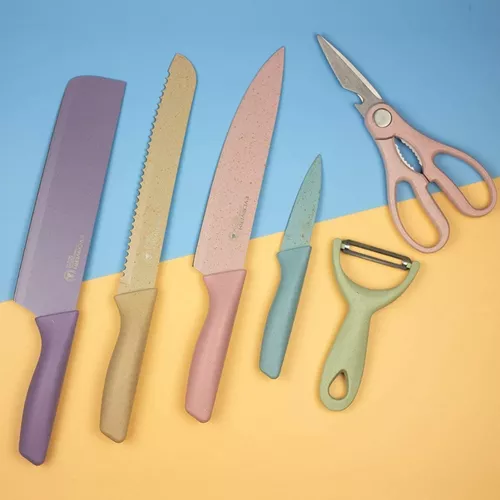Set De Cuchillos Para Cocina Practiksa Chef Construidos En Acero Inoxidable  Con 6 Piezas Multicolor