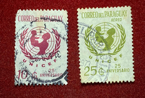 Set X2 Estampillas Paraguay 25 Aniversario Unicef