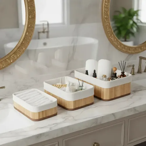 Cestos Organizadores Bambu Kit 3 Multiuso Com Forro Casa