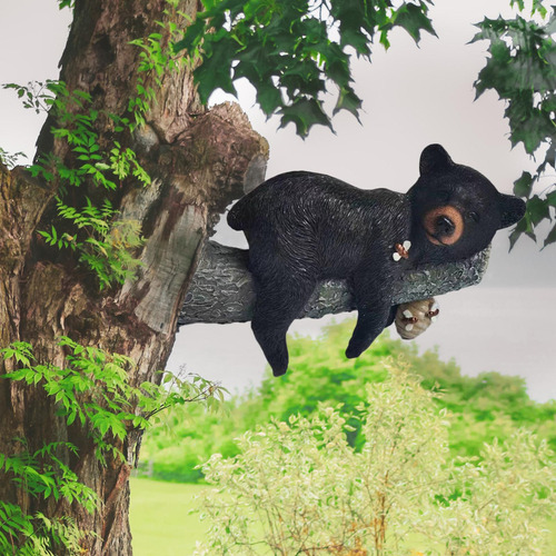 Urso Deitado Em Um Galho De Árvore, Estátua, Enfeite De Urso